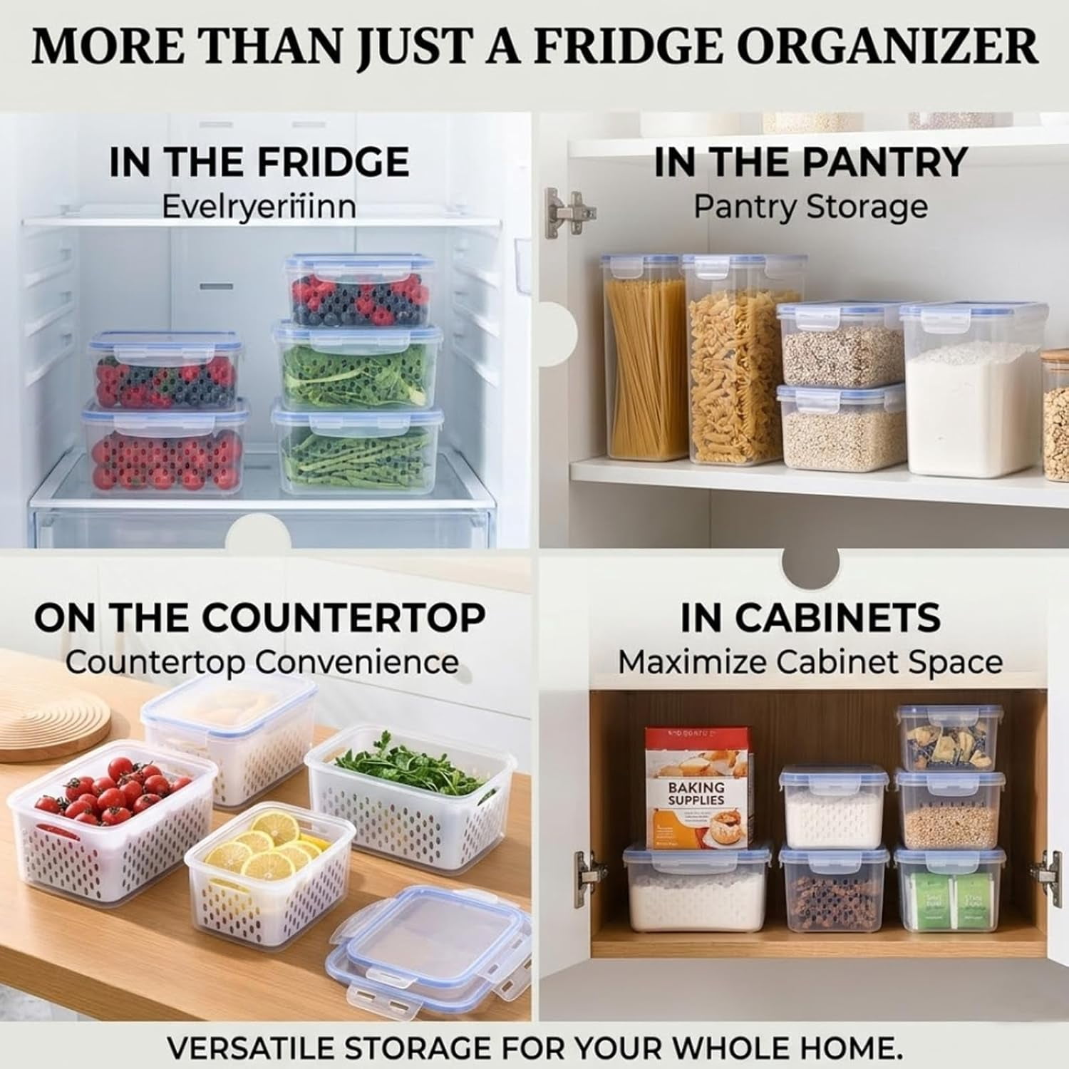 4 in 1 Food Storage Container,Produce Keeper Containers for Fridge-Including Drain Basket,Multifunctional Airtight Container