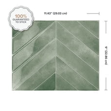 Smart Tiles Peel and Stick Backsplash, 5 Adhesive Tiles, Chevron Green, 11.43"x9"