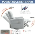 thumbnail image 7 of Trustyue Power Glider Swivel Rocker Recliner , Fabric White-Gray Chair for Living Room with USB and Type-C Ports, 7 of 7