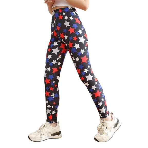 Kids Girls Star Print Leggings Full Length Milk Silk Fabric Stretchy Soft Casual Trousers Stylish Bottoms for Summer Wear Multicolour 5 Years-6 Years