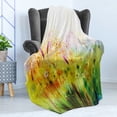 thumbnail image 4 of Flower Soft Flannel Fleece Blanket, Trippy Violet Garden with Brushstrokes Psyhedelic Pattern Ferns Sketchy Paint Art Print, Cozy Plush for Indoor and Outdoor Use, 60" x 80", Green, by Ambesonne, 4 of 5