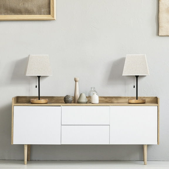 Set of 2 Modern Bedroom Table Lamps Pull Chain Control Bedside Nightstand Lamps