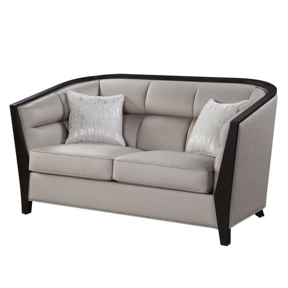 Loveseat with Curved Fixed Back and Shelter Arms, Beige
