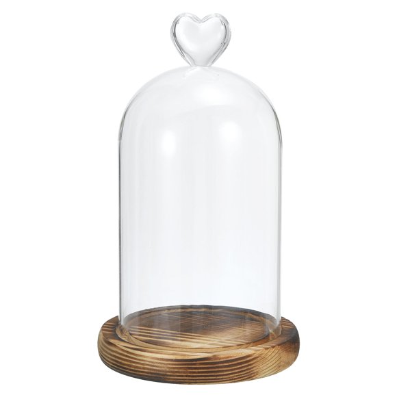 Unique Bargains 6.3'x3.9' Glass Dome Cloche Clear Bell Jar Display Case Tabletop Centerpiece with Wooden Base