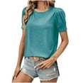 thumbnail image 1 of Plebaso Women's 2025 Tops Puff Short Sleeve Crewneck T Shirts Casual Solid Color Summer Spring Blouses, 1 of 6