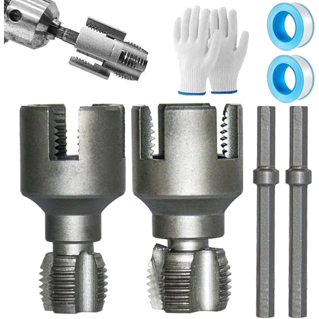 Integrated Internal & External Pipe Threading Tool, Pipe Thread Cutting Tool, Electric Drill Compatible PVC Pipe Threader Kit, Pipes Thread Maker Tooll for Cutting & Pipe (1/2" + 3/4")