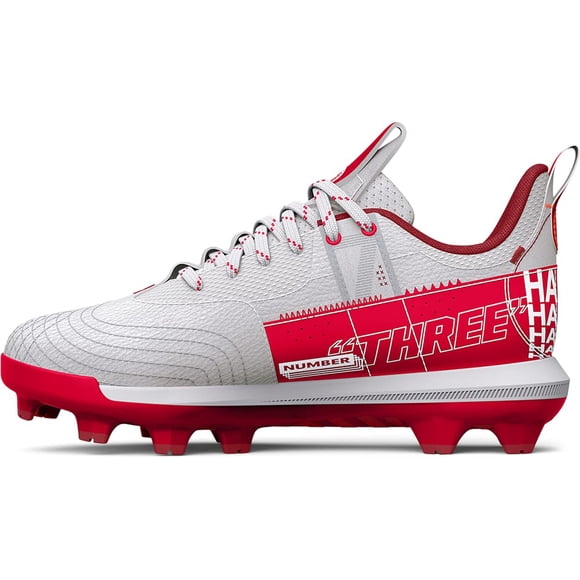 Under Armour Boy's Harper 7 Low Juniors TPU Baseball Cleat Shoe, (600) Red/White/Red, 3 Little Kid