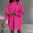 thumbnail image 4 of HOMBOM Womens Hot Pink Long Sweaters Knit Cozy Pullover Crew Neck Trendy Long Sleeve Tops for Womens Fall, 4 of 4