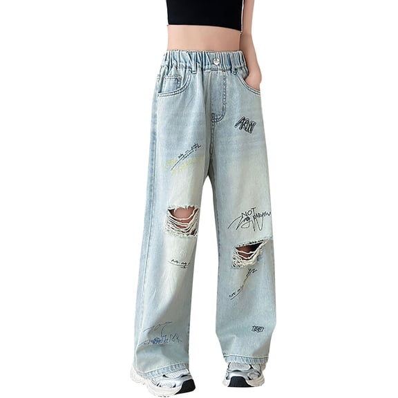 XIYNBAOK Girls Size 10 Jeans Pull on Petite Jeans Distressed Jeans Business Pants Girl Clothes 2t Clothes for Teen Girls 14-16 Girls Trendy Clothes, Blue 11-12 Years