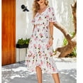 thumbnail image 4 of Women Casual Short Sleeve V Neck Midi Dress Floral Print Elastic Waist Loose Summer Dresses Boho Flowy Ruffle Dress, 4 of 7