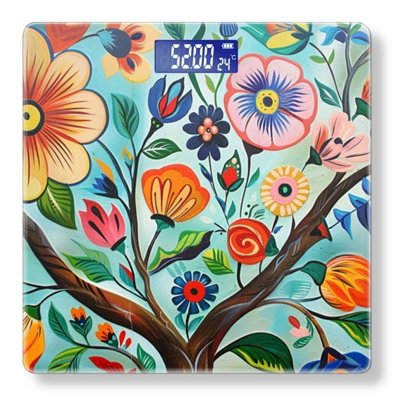High Precision Body Weight Scale Smart Bathroom Scales with Large LCD Display(400lbs),Decorative for Bedroom-Vibrant Tree Of Life With Colorful Flowers And Leaves