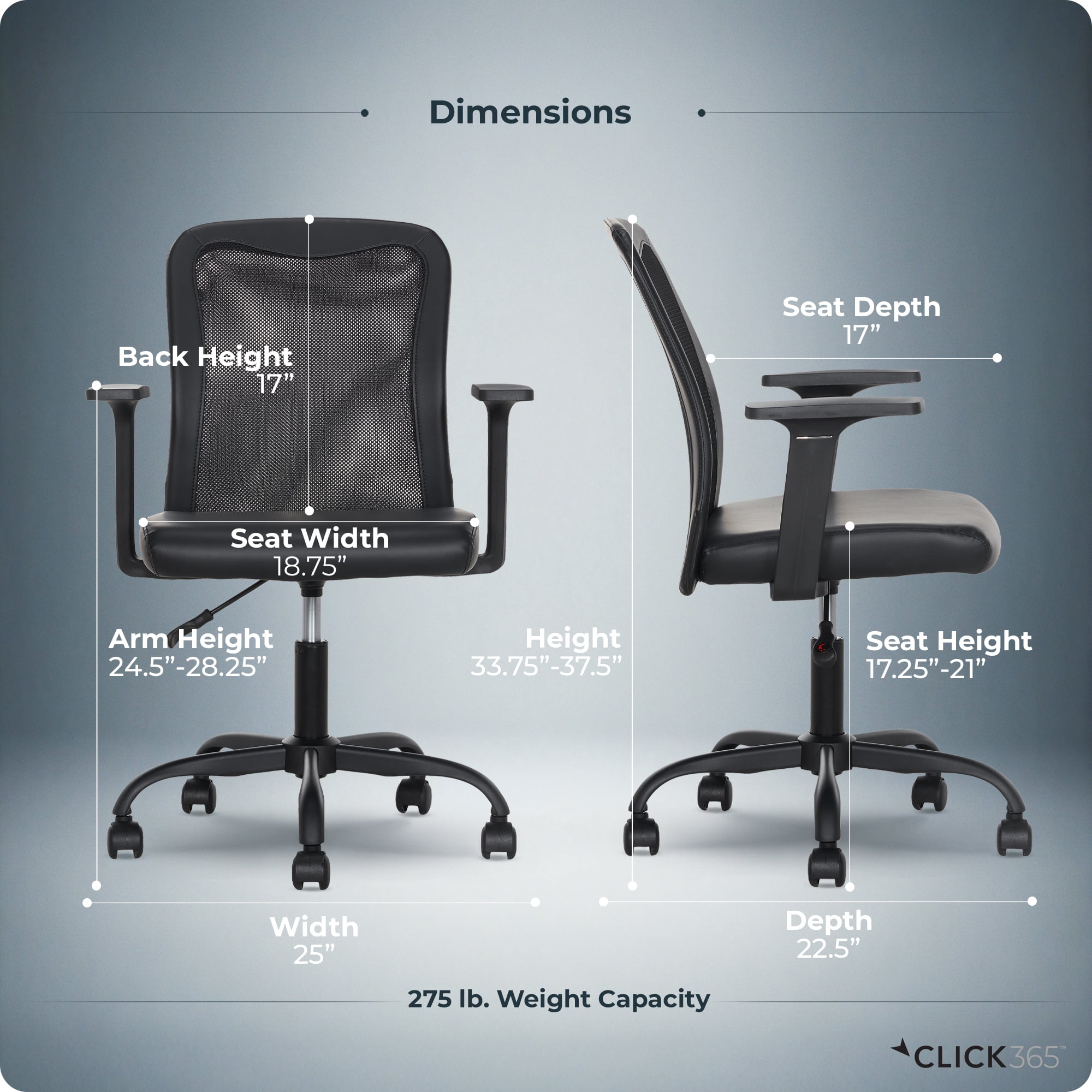 Click365 AeroCore M110 Adult Mesh Mid Back Indoor Residential Ergonomic Office Chairs, Hardware Kit, Black