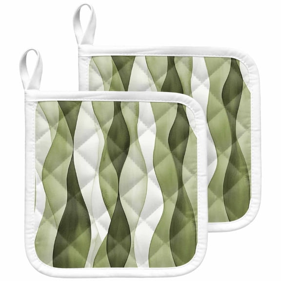 Sage Green Stripes Pot Holders for Kitchen Heatproof Potholder, 2 Pack Retro Farmhouse Abstract Ripple Hot Pads Multipurpose Oven Pads Cloth Potholders Trivet for Cooking and Baking