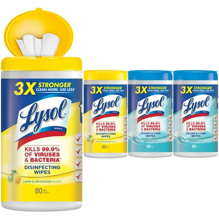 Clorox Disinfecting Wipes Canister - Lysol Disinfecting Wipes, Lemon & Ocean Breeze, 320ct (4x80ct)