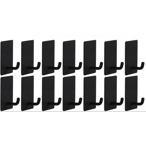 WZB 14 pack Removable Adhesive Wall Hooks, 304 Stainless Steel Heavy‑Duty No‑Drill Hooks for Bathroom & Shower, Black