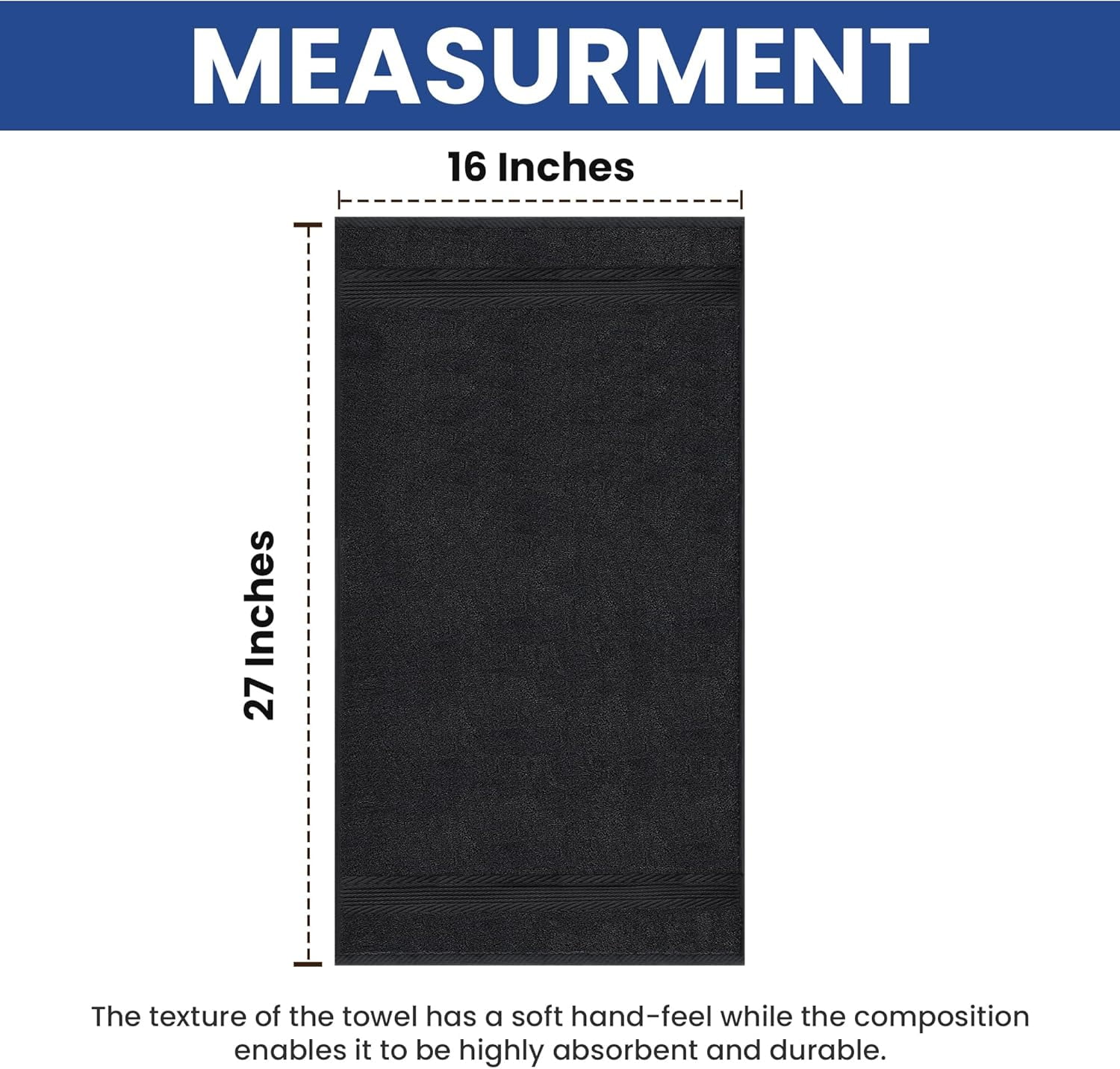 Linteum Textile 100% Cotton Bleach Proof Hand Towels 16x27 Inches [Pack of 12] Black