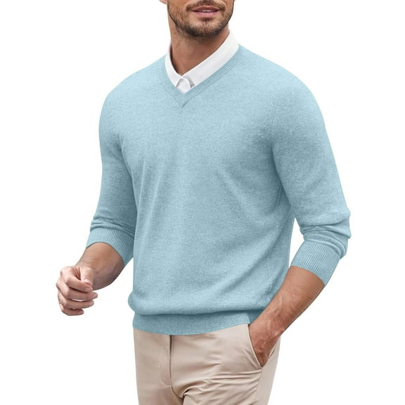 GBSYEWXS Men Pullover Sweaters Fashion Long Sleeve Collared Pullover Solid Color Knit Mint Green Sweater