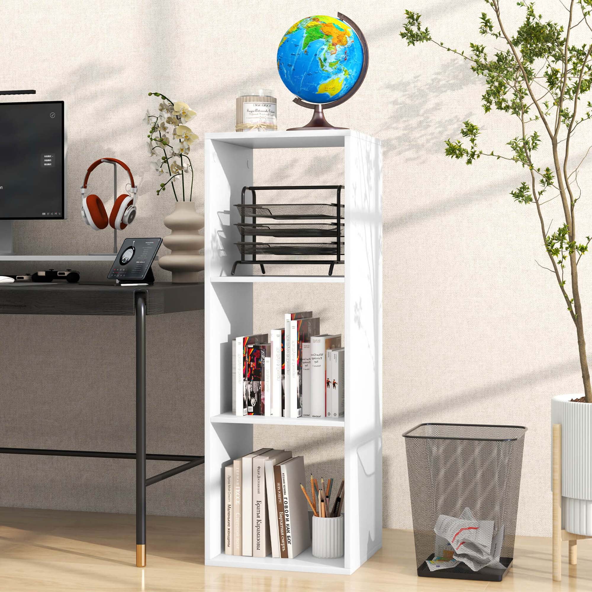 Costway 3-Cube Bookcase Open Back Bookshelf with Anti-tip Kit Modern Style Organizer