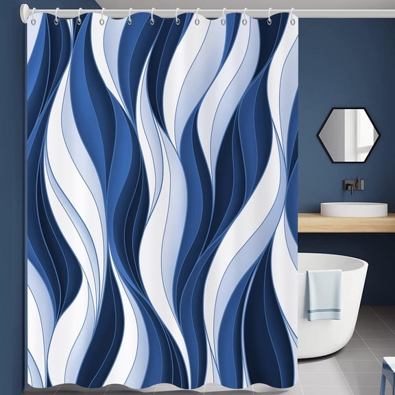 Navy Blue Shower Curtain, Modern Abstract Navy Blue Ombre Striped Minimalist Art Bathroom Curtain Waterproof Fabric Machine Washable with Hooks-36"W x 72"L (Pack of 1)