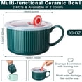 thumbnail image 2 of 2 Pcs Soup Bowls with Lids and Handles 30 oz Microwave Safe Ceramic Soup Mug Microwavable Ramen Containers with Lids Large Colorful Cups for Noodle Cereal kitchen(Blue, Dark Green), 2 of 6