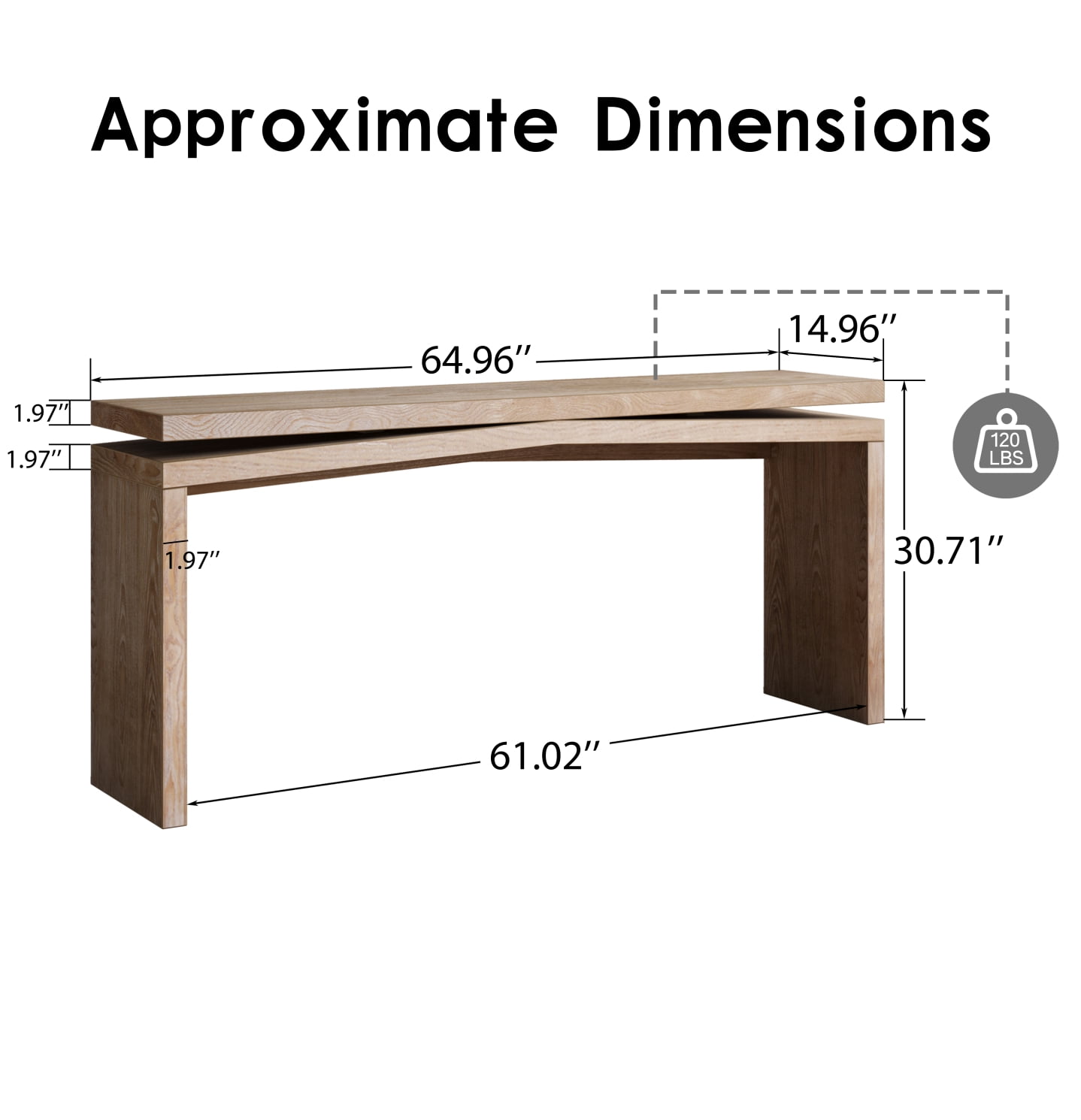 65" Solid Wood Console Table, Long Farmhouse Entryway Table, Rectangular Couch Tables Behind Sofa, Accent Tables for Hallway, Entrance, Natural