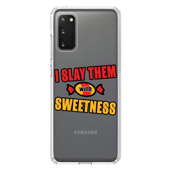 DistinctInk Clear Shockproof Hybrid Case for Galaxy S20 PLUS / 5G (6.7" Screen) - TPU Bumper Acrylic Back Tempered Glass Screen Protector - I Slay Them With Sweetness