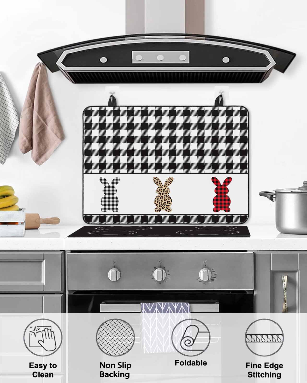 Large Induction Cooktop Protector Mat Easter Stove Top Covers for Electric Stove, Cartoon Leopard Print Buffalo Plaid Rabbits Decorative Stove Burner Cover Mats, Glass Top Stove Cover