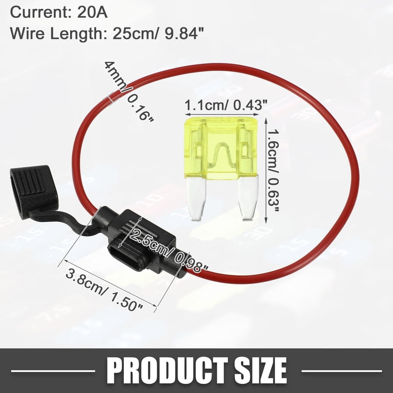 20A Mini Blade Fuse Holder – 16 AWG Inline Waterproof Holder With 10 Fuses – Tinned Copper, 25cm Wire Length