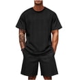 thumbnail image 3 of Men's 2 Piece Set Polyester Quick Dry Shorts Summer Casual Outfits Short Sleeve Crewneck Elastic Waist Drawstring Travel Beach Workout Vacation Activewear | Zenithor,Black L, 3 of 7