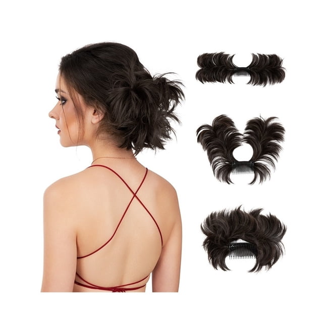 Synthetic Messy Bun Hair Piece Short Natural Straight Side Comb Clip in Ponytail Extension