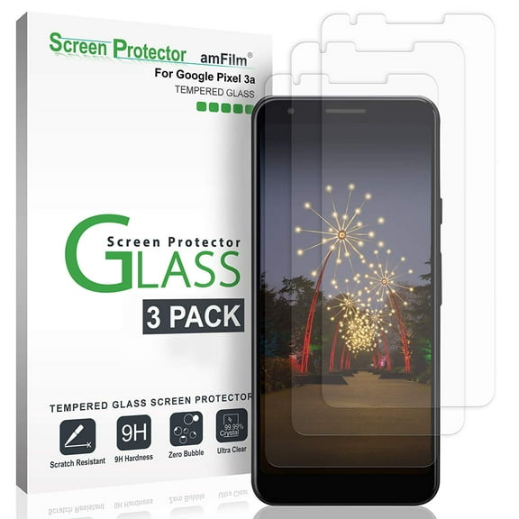 Google Pixel 3a Screen Protector Glass (3 Pack), amFilm Case Friendly Tempered Glass Screen Protector Film for Google Pixel 3a (2019)