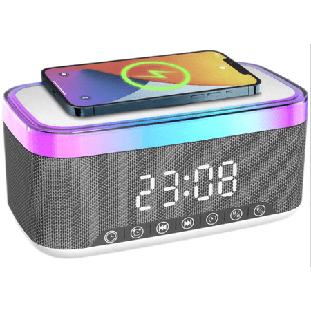 VOLIVO RGB 5.3 Bluetooth Speaker with Digital Alarm Clock, 15W Wireless Charging, FM Radio, White Noise Sound Machine