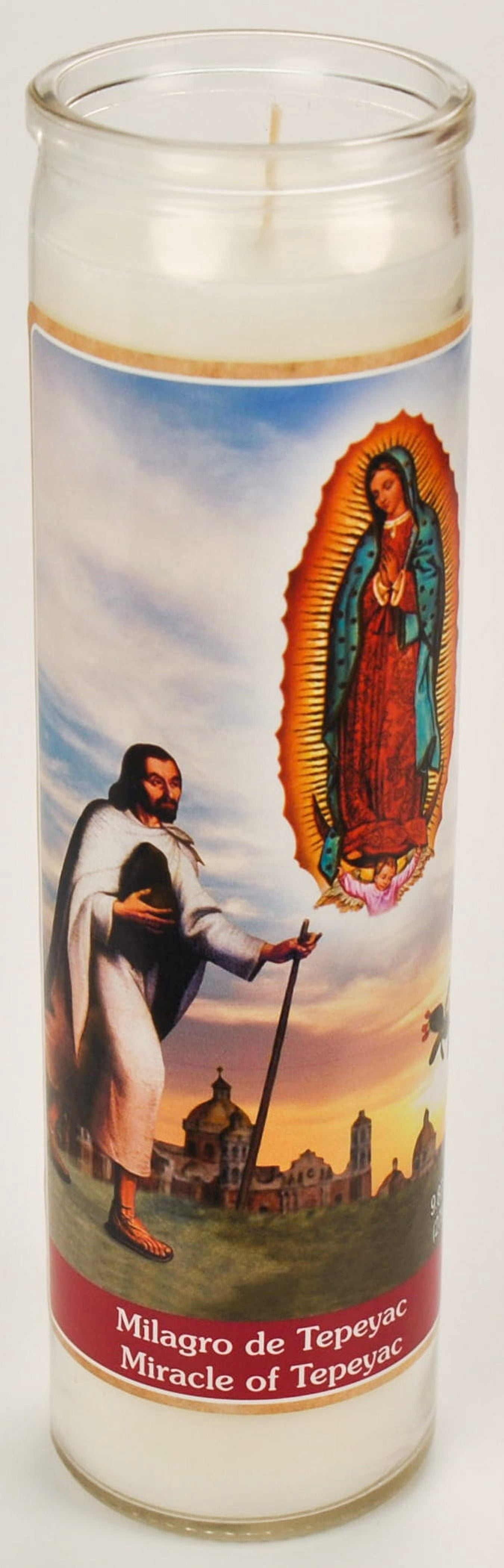 (6 pack) Prayer Candle Milagro De Tepeyac White Wax, 8 Inch