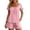 Pink, variant on Women's 2 Piece Pajamas Set Sleeve Top and Shorts Solid Color Poly Span Soft Crew Neck Loose Cut Casual Home Sleepwear