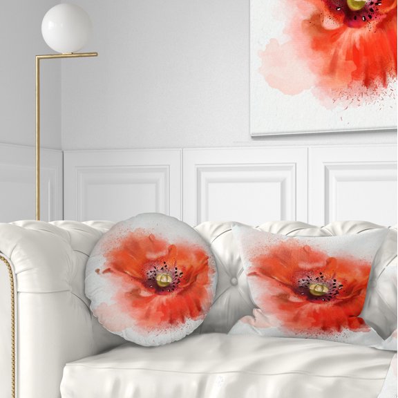 Designart Stylish Red Watercolor Poppy Flower - Floral Throw Pillow - 12x20