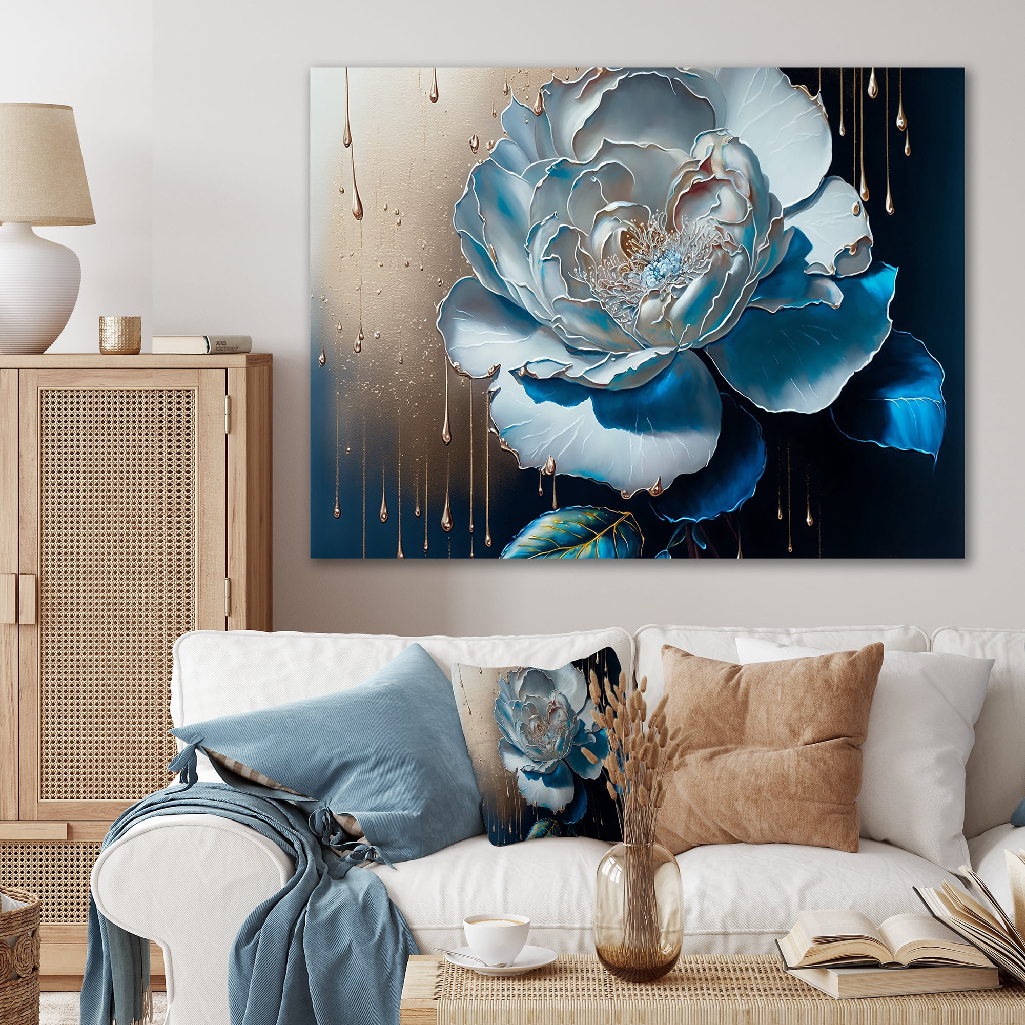 Designart Vibrant Blue Camellia Flower II Canvas Wall Art