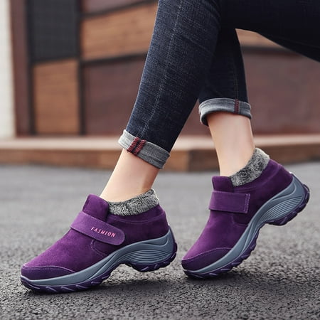 Rollback Of The Day Juebong Cotton Shoes Women s Winter Outdoor Snow Shoes Women s Plus Velvet Warm Waterproof Thick Bottom Plus Size Thickened Women s Cotton Boots Soft Bottom Purple 6.5