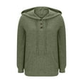 thumbnail image 6 of BiZtdJrK Womens Sweaters Solid Color Ribbed Knit Long Sleeve Hoodie Casual Button Drawstring Hooded Sweatshirts Pullover with Pockets, Green, XL, 6 of 9