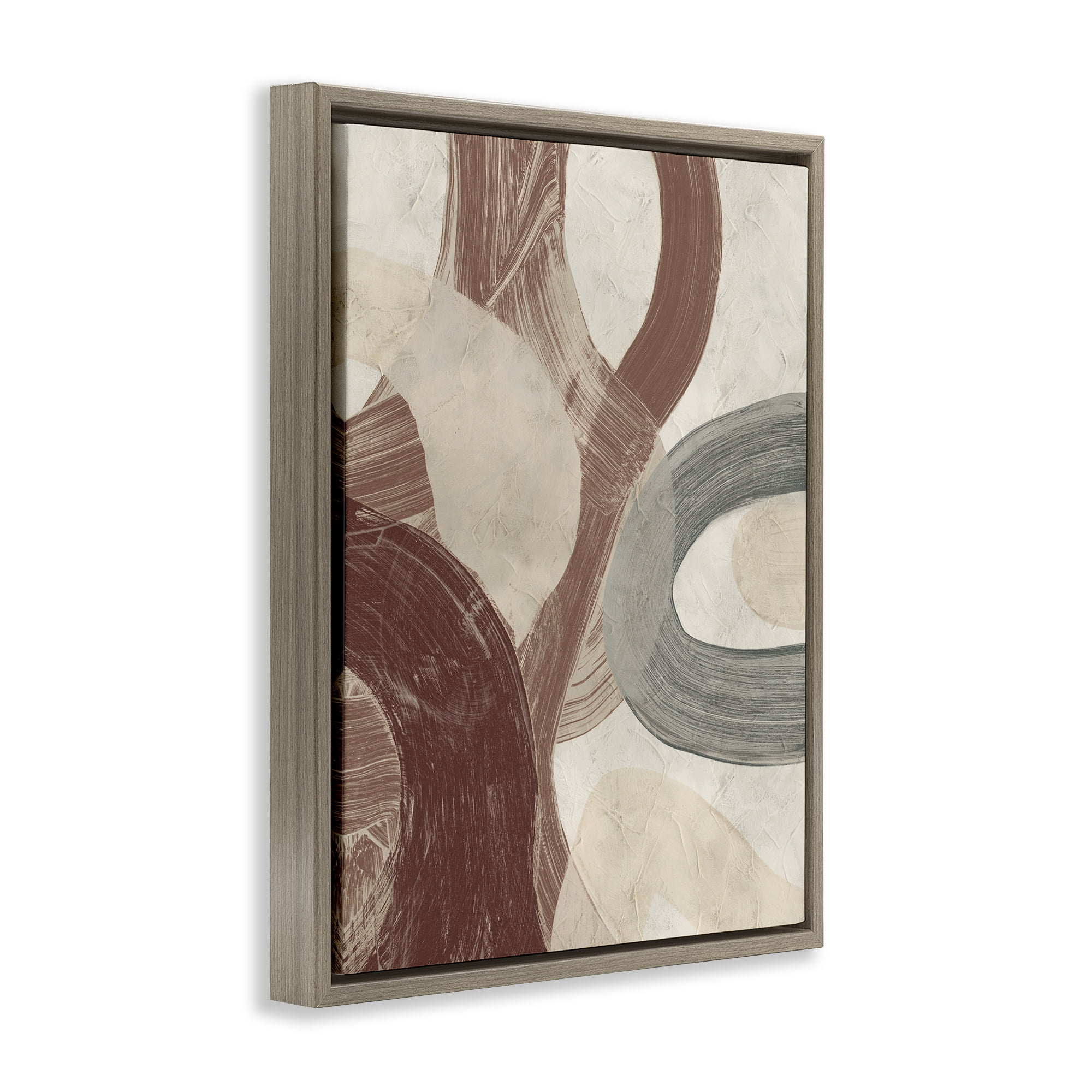 Stupell Industries Neutral Shapes Expression Abstract Painting Brown Floater Framed Canvas Art Print Wall Art, 25 x 31