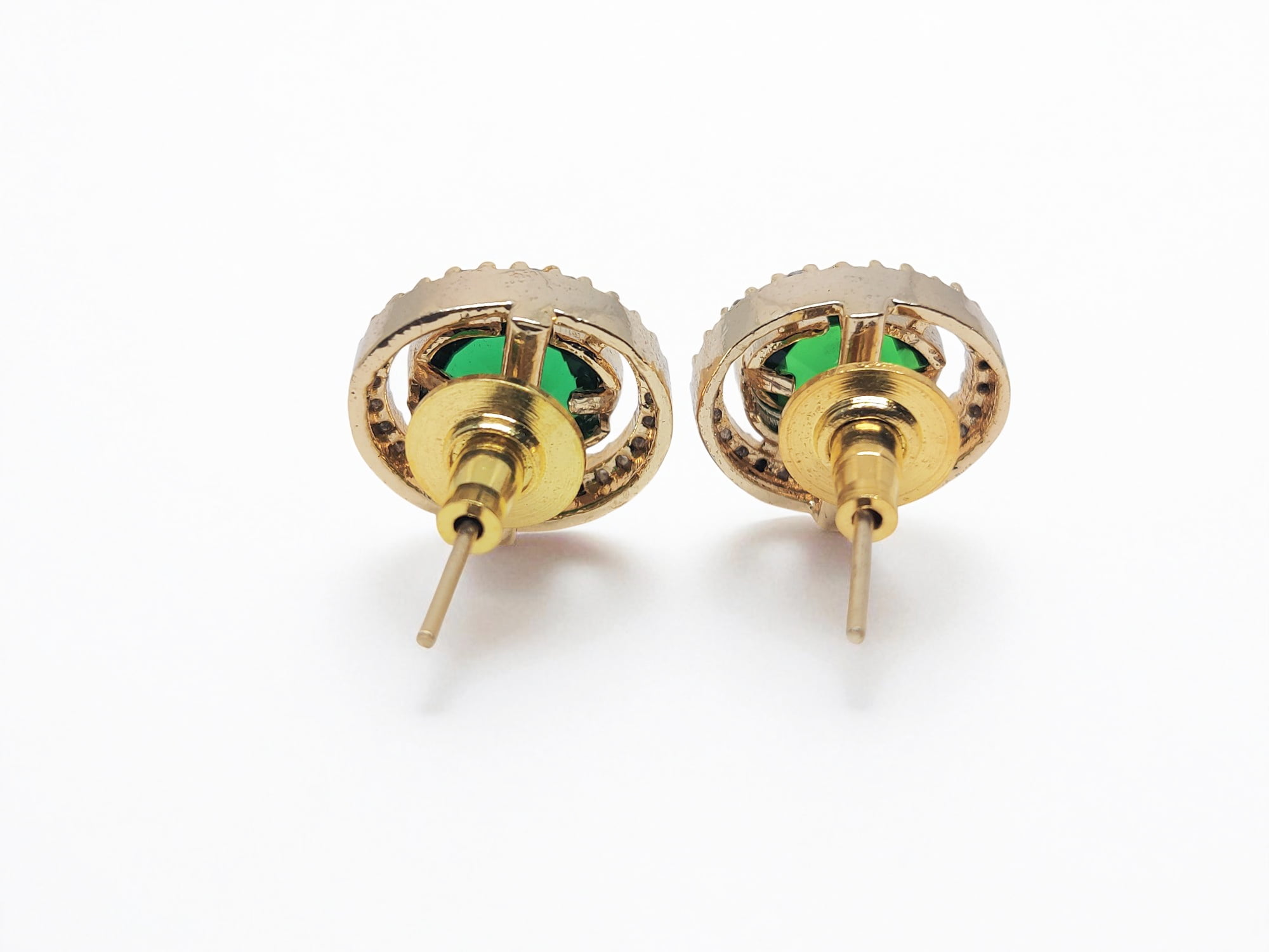 Juhi Jewels Gold Tone Brass Stud Earrings for Women – Green Crystal Gem with Clear Crystal Halo, Anti-Tarnish Fashion Jewelry