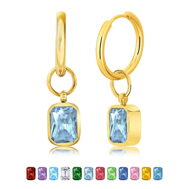 JeenMata Aros con Bisel de Piedra Natal de Junio, de Corte Esmeralda, Alejandrita, de 2 Quilates, Chapados en Oro Amarillo