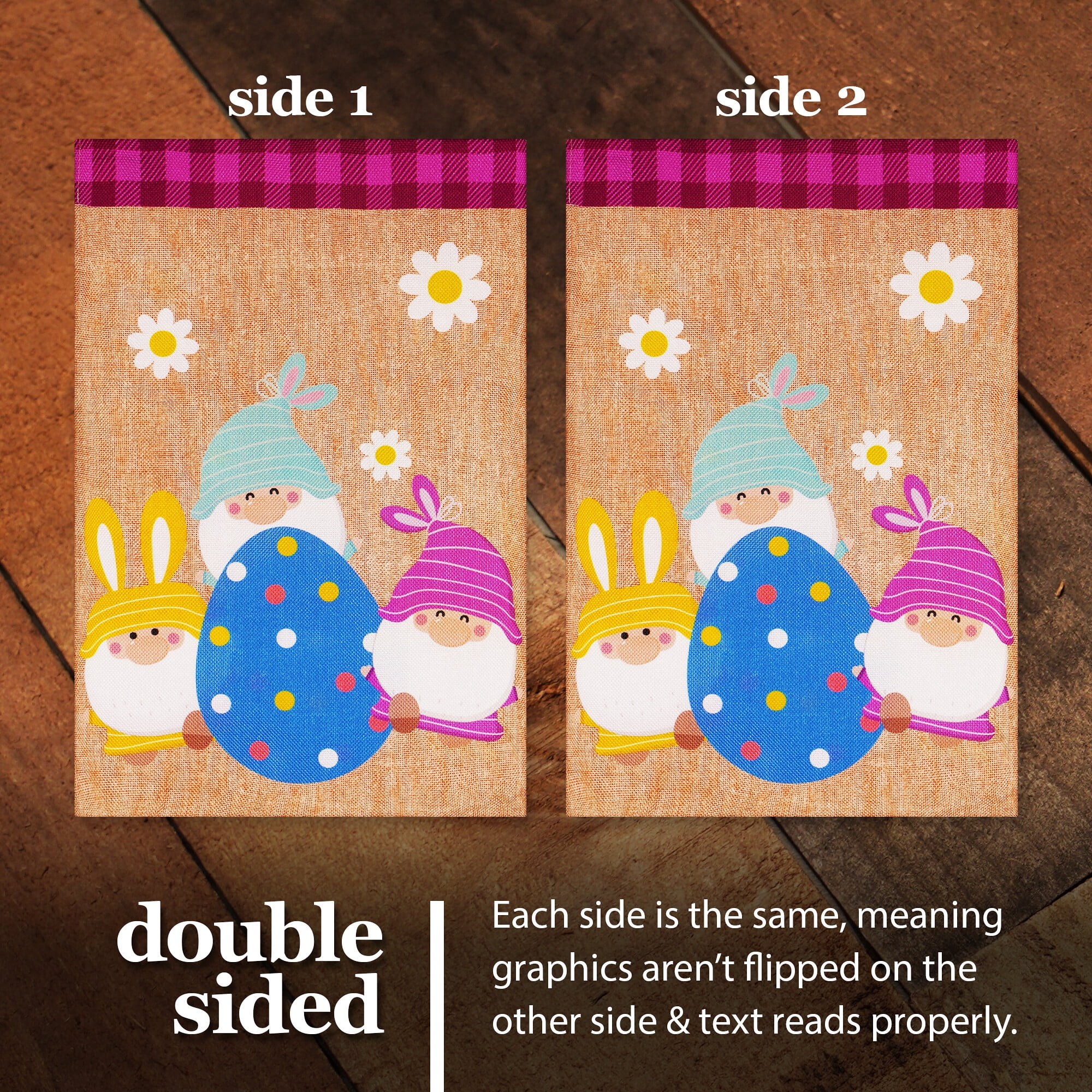 G128 2sets: 36"x16" Flag Stand & 12"x18" Double Sided Gnomes with Easter Egg Garden Flag Decoration