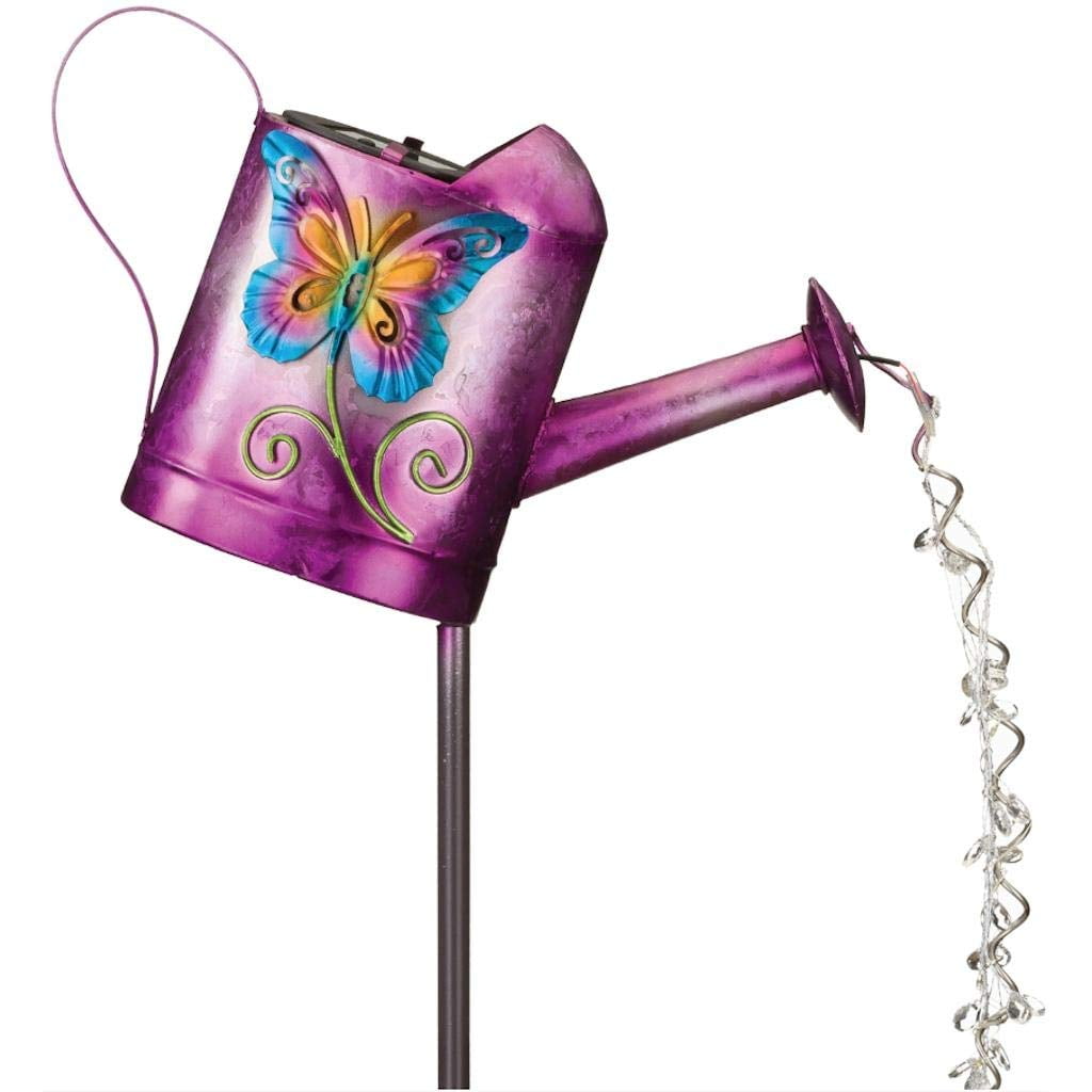 Regal Art and Gift 12130 Purple Solar Watering Can Butterfly Garden