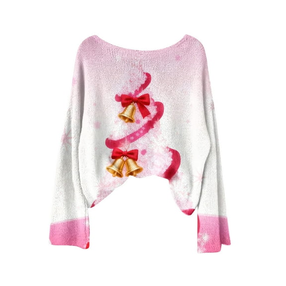 Christmas Sweater for Womens Knit Long Sleeve Round Neck Casual Loose Xmas Graphic Pullover Sweaters Fall Winter Top (XL, Pink)