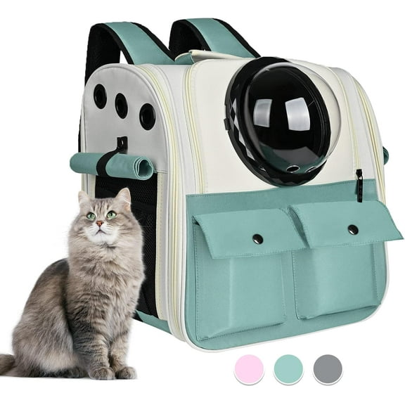 TJOUL Cat Backpack Carrier, Airline Approved, Ventilated Design, Breathable Mesh for Small Cats and Dogs for Hiking and Camping, Carry Up to 15 Pounds (Light Blue)