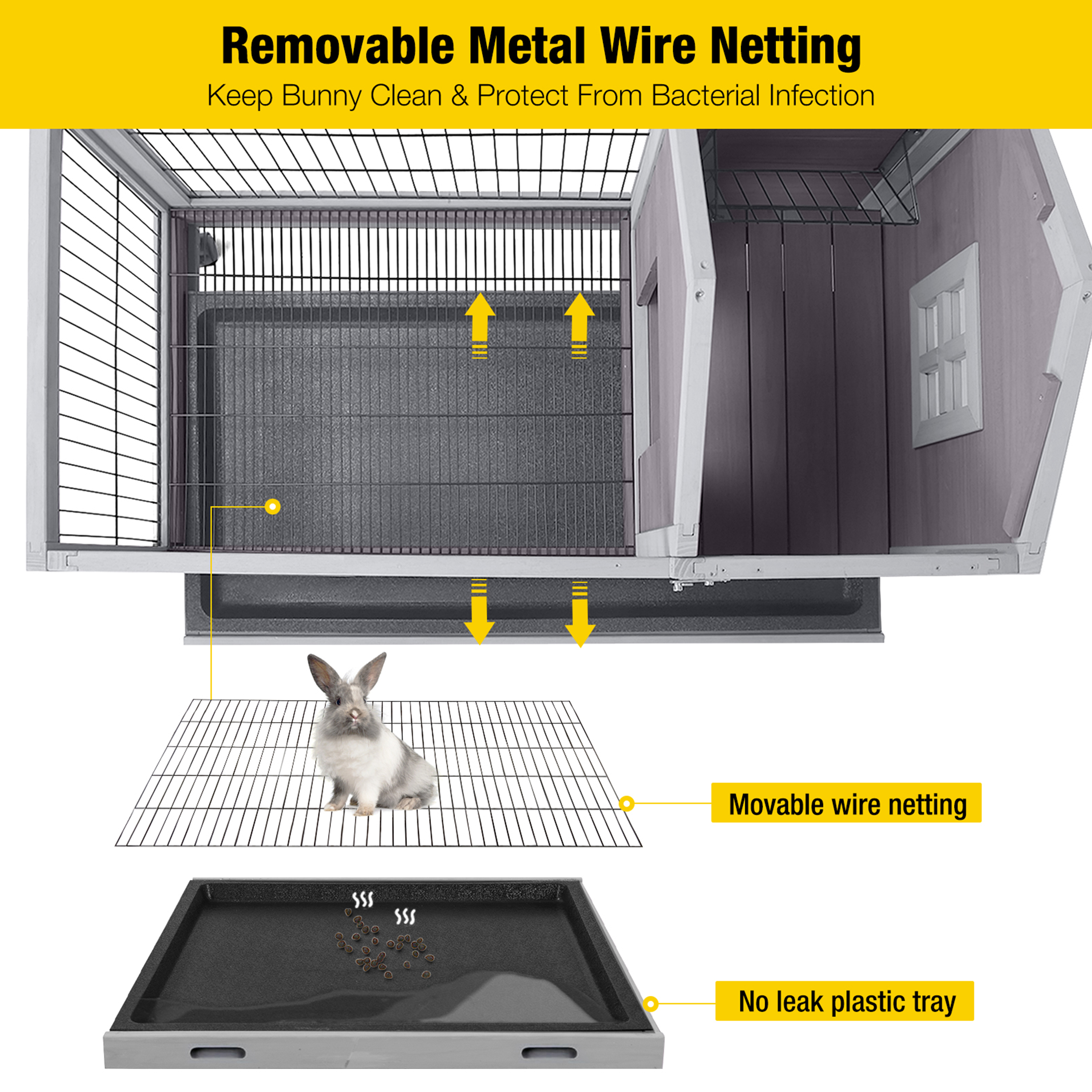 Aivituvin Rabbit Hutch with Wheels and Leak Proof Tray photo 3
