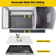 Aivituvin Rabbit Hutch Indoor and Outdoor, Rabbit Cage with Removable Wire Netting and Leak Proof Tray, Mobile Bunny Cage with Wheels