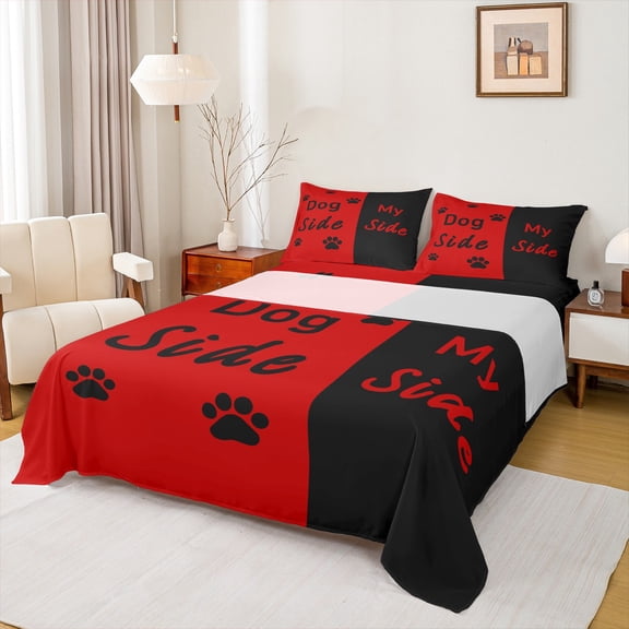 Homewish Romantic Valentine's Day Twin Sheet Set for Kids, Black Red Cartoon Bedding Comforter Set, 3pcs