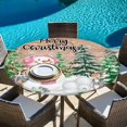 thumbnail image 6 of Merry Christmas Round Tablecloth, Fitted Table Cover with Elastic for 45"-54" Round Tables, Brown Xmas Tree Retro Snowman Snowflake Elk Table Cloth Outdoor Indoor Dinning Party Waterproof Tablecloths, 6 of 7