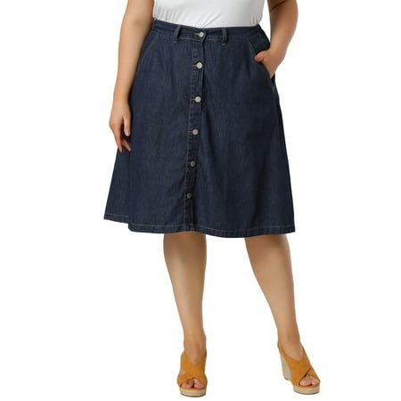 MODA NOVA Juniors' Plus Size Tie Waist Solid Color A Line Skirts Dark Blue 16